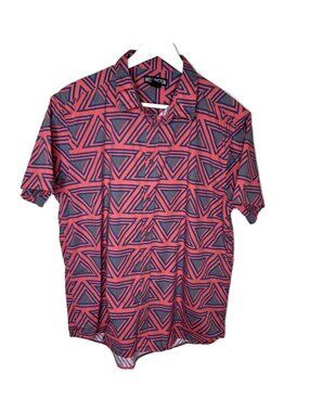 Wellington Men's Orange & Blue Abstract Print Short Sleeve Button-Up Shirt, XL